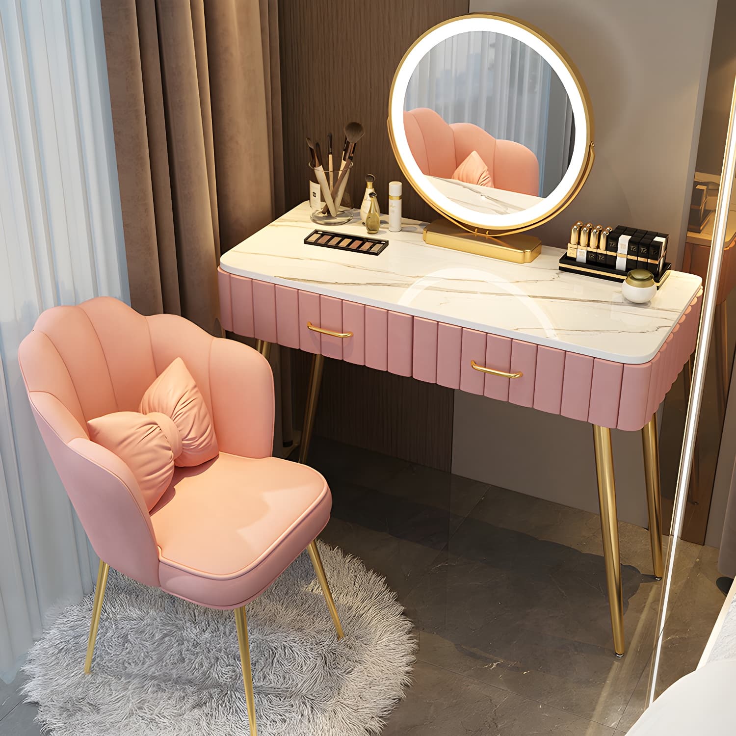 Lighted Mirror Makeup Vanity Desk Standing Makeup Vanity Set with Drawer - image 7