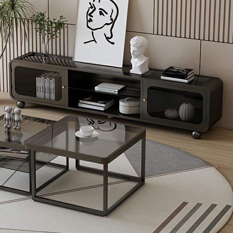 Modern Glass TV Stand with Open Shelving, Cabinet, and Low Profile Design - image 6