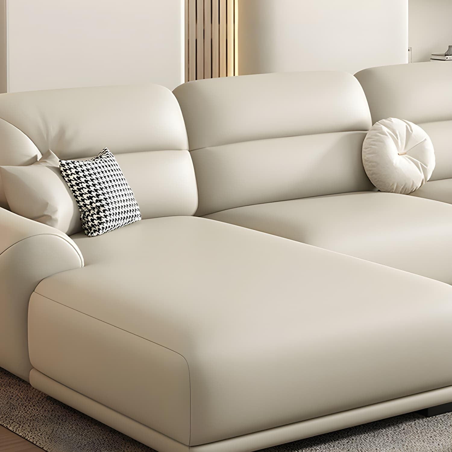 Modern Beige Upholstered Sectional Sofa with Flared Arms and Cushion Back Design - image 4