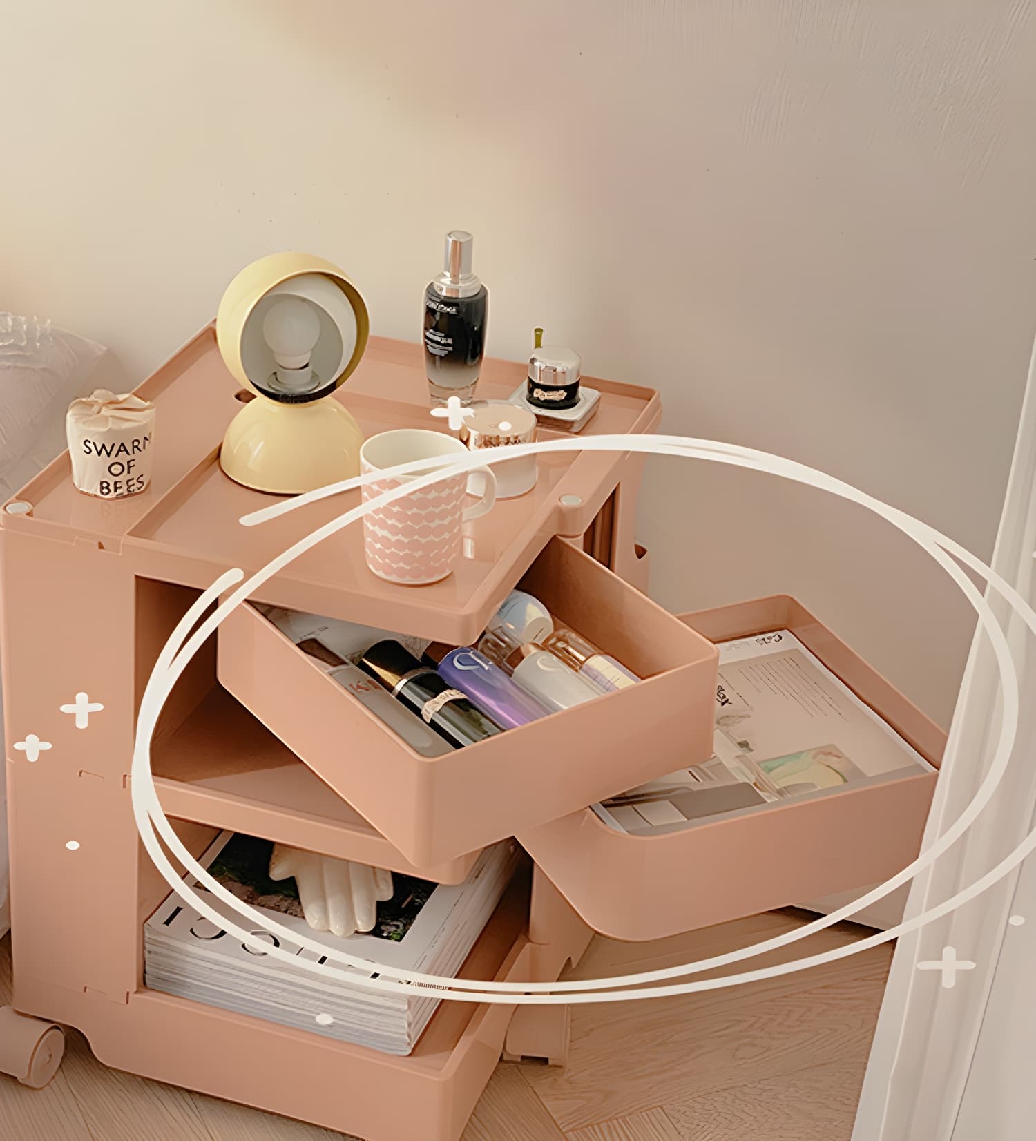 Modern Plastic Night Table Open Storage Night Stand with Wheels - image 16