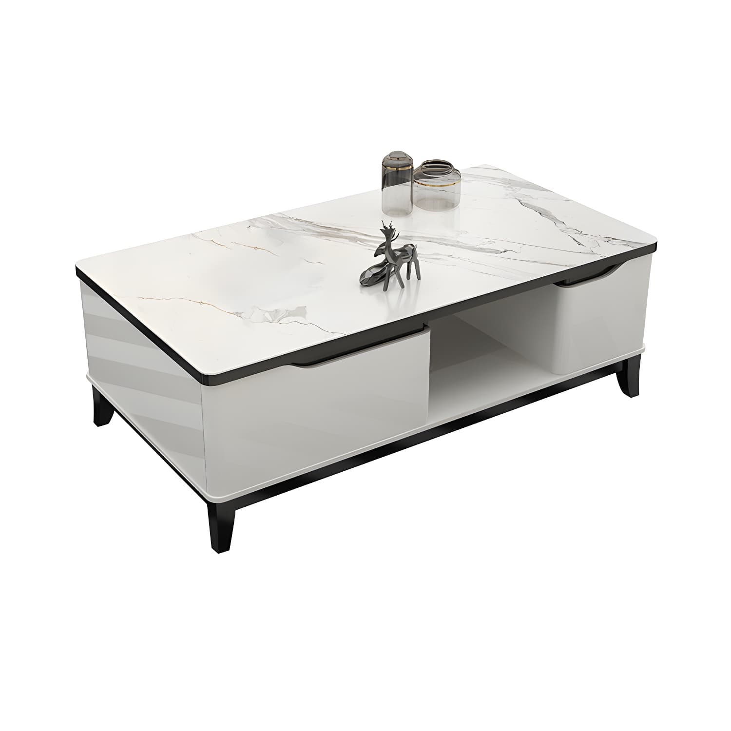 17.7 " Tall Contemporary Wood 4 Legs Glass/slate Rectangular Top Coffee Table with Drawers - image 7