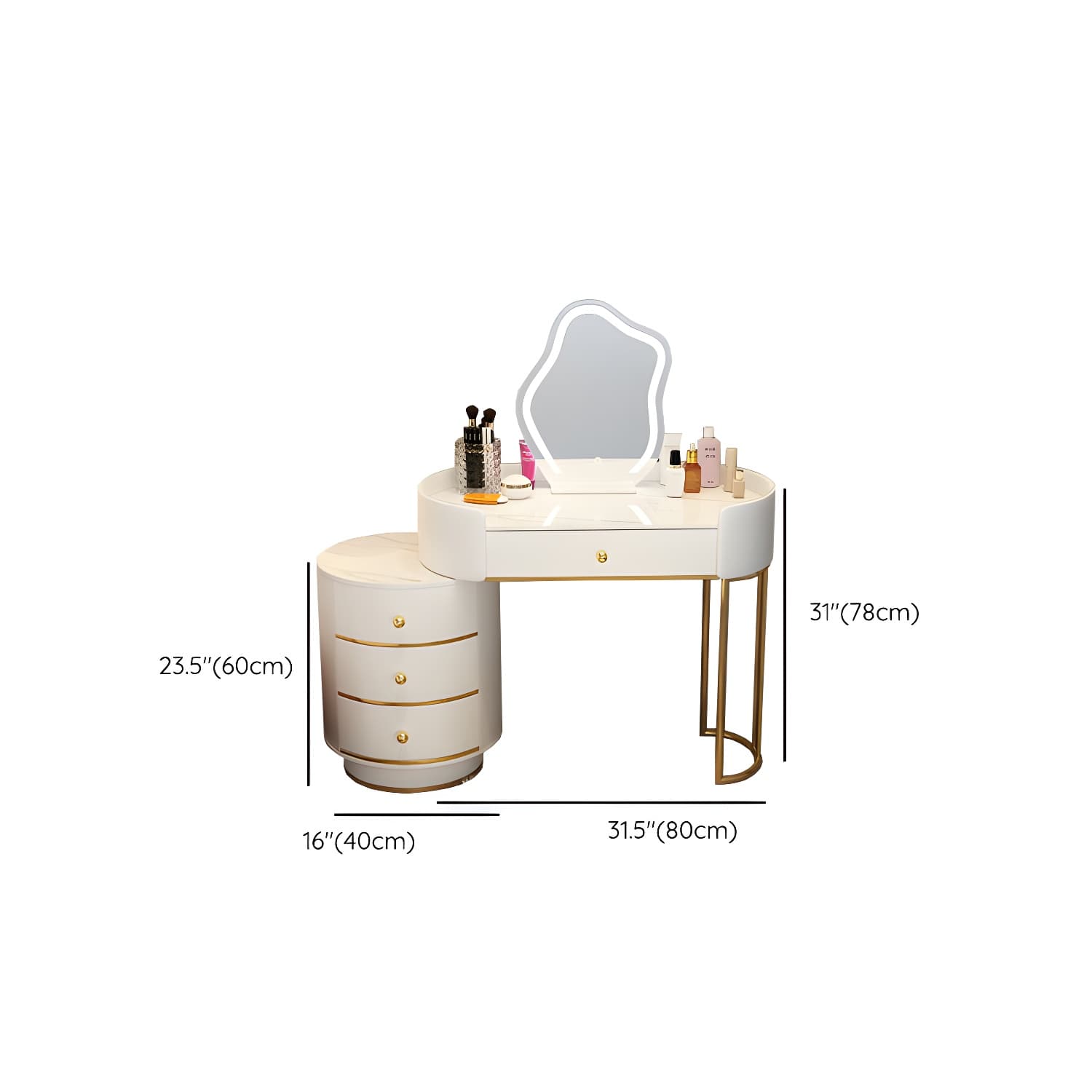 Lighted Mirror Makeup Counter Bedroom Makeup Vanity Desk Table with Drawer - image 22