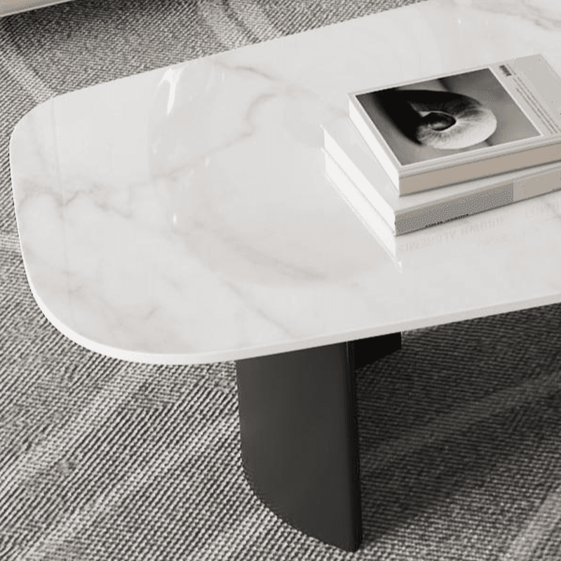 Modern Farmhouse Stone White Irregular Single Coffee Table with Twin Pedestal Base - image 5