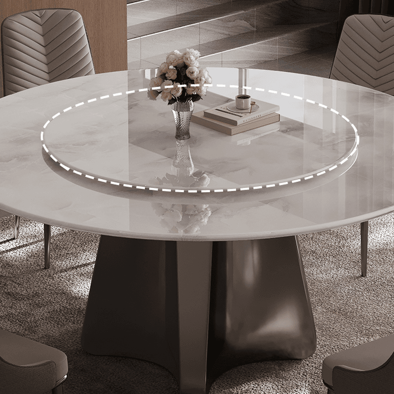 Minimalist Dining Table Set with Rounded Shape and Stump Base, Padded Chair with Back in White - image 8