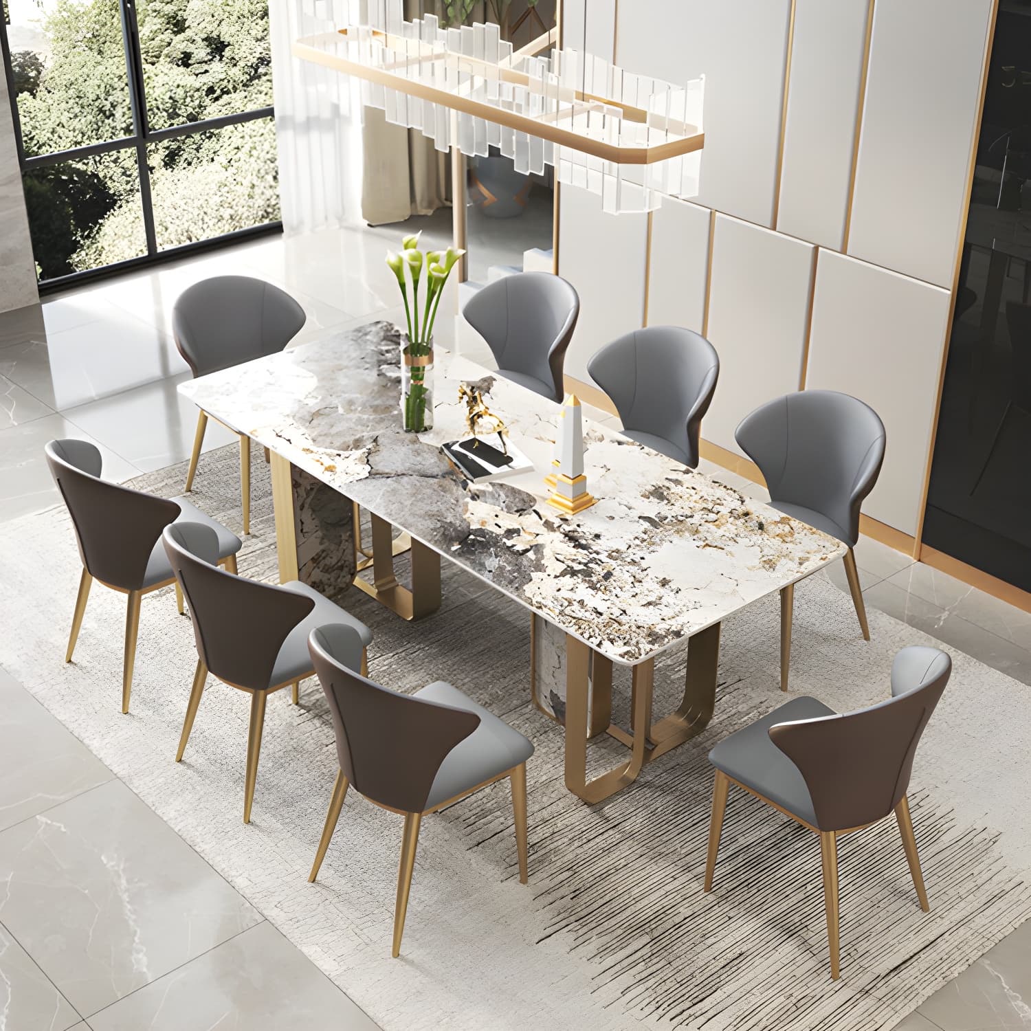 Luxury 1/2/3/5/6/7/8/9 Pieces Dining Set with Stone Dining Table and Chairs Dinette Set - image 11