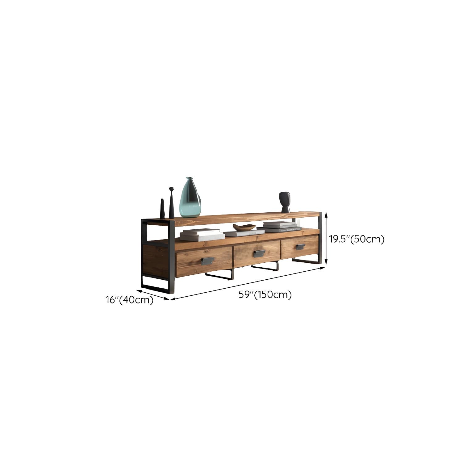Industrial Wood TV Stand Console Open Storage TV Media Stand with Drawers for Living Room - image 13