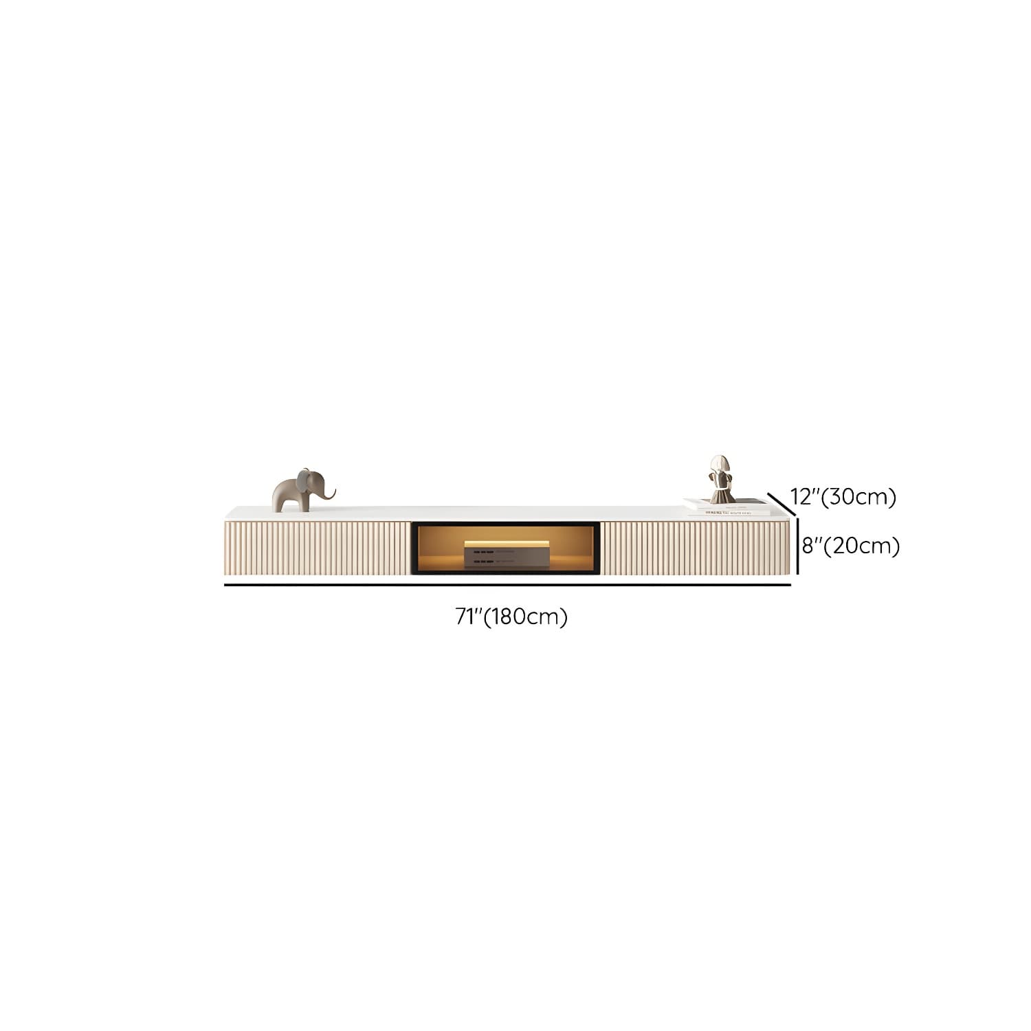 Glam Wall-mounted TV Media Stand Slate Top Wood Frame with Storage - image 14