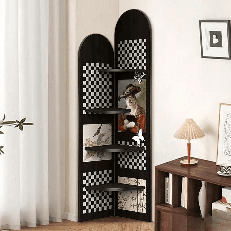 Modern Simple Style Nook Decorative Cabinet with 4 Exterior Shelves, Matte Black Lumber Top