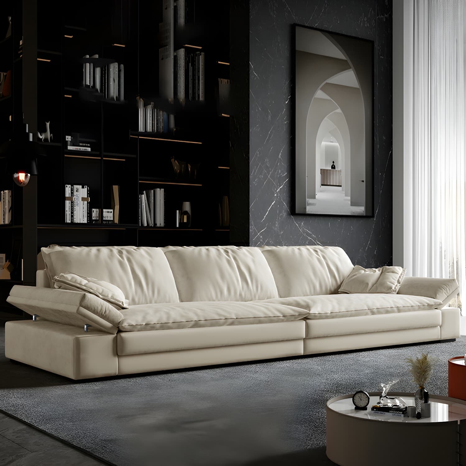 Beige Stationary Modern Sectional Sofa with Pillow Top Arm and Cushion Back