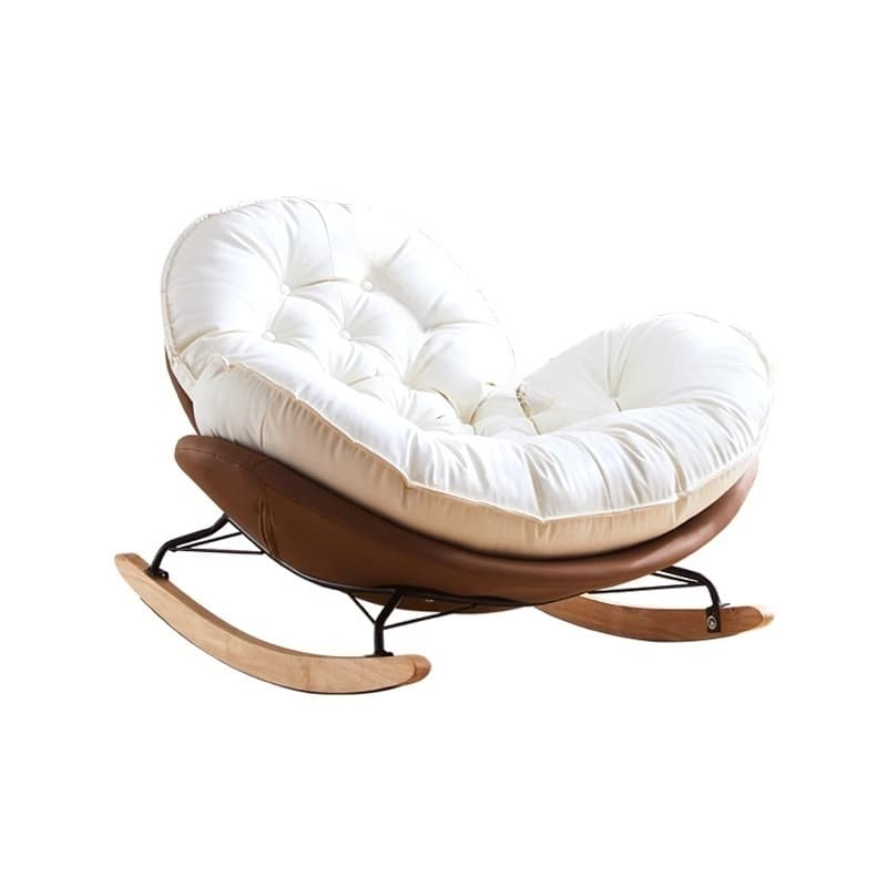 Minimalist Metal Upholstered Indoor Rocking Chair with Ottoman and Spindle Back , Recessed Arm and Natural Wood Finish - image 8