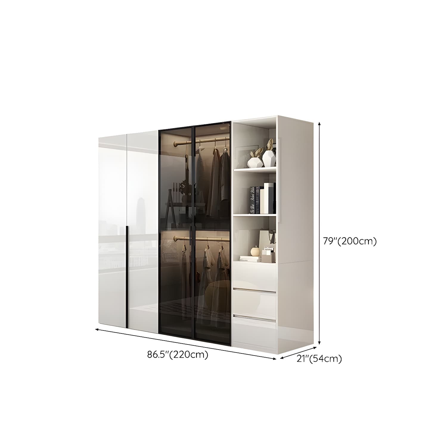 Sleek White Wood Wardrobe Armoire with Soft Close Drawers and Shelves - image 31
