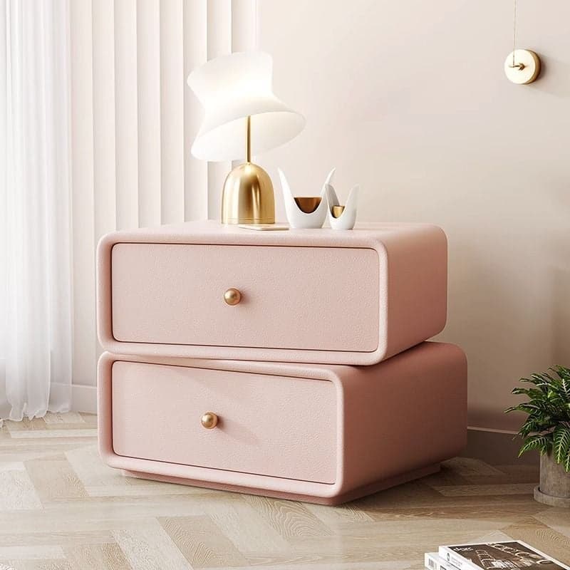 Simplistic 2 Tiers Drawer Storage Nightstand with Light Colored Wood, Swivel Feature, and Pleather Countertop - image 13