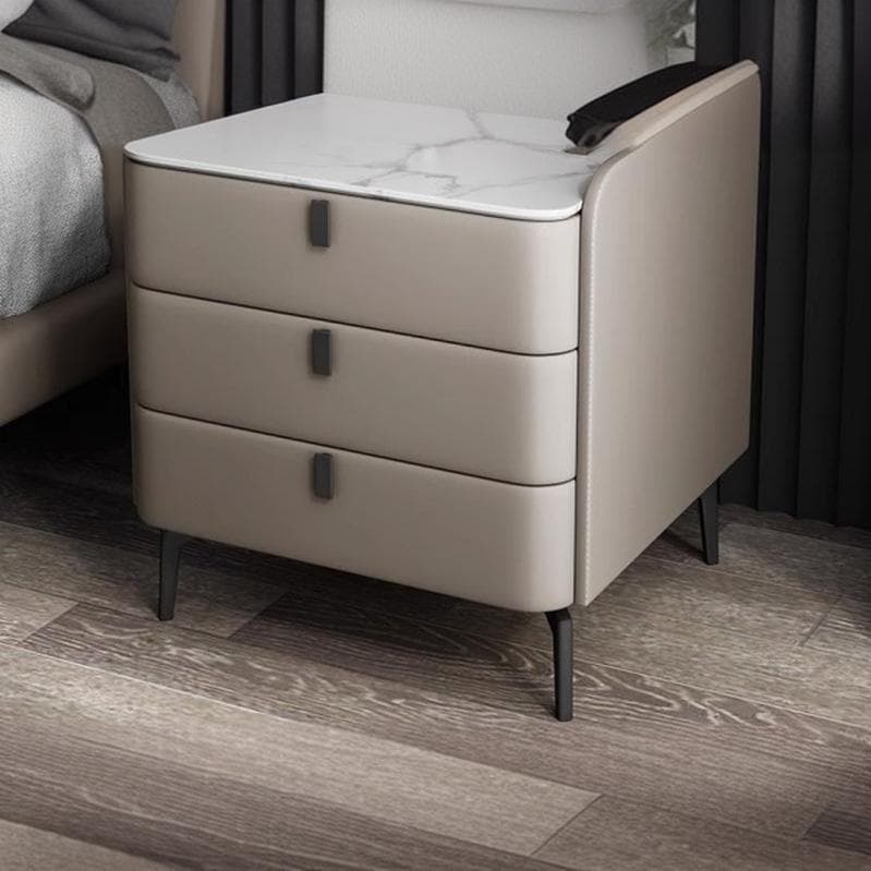 Modern Wooden 3-Drawer Nightstand Stone Countertop with Legs Partial Assembly Required - image 7