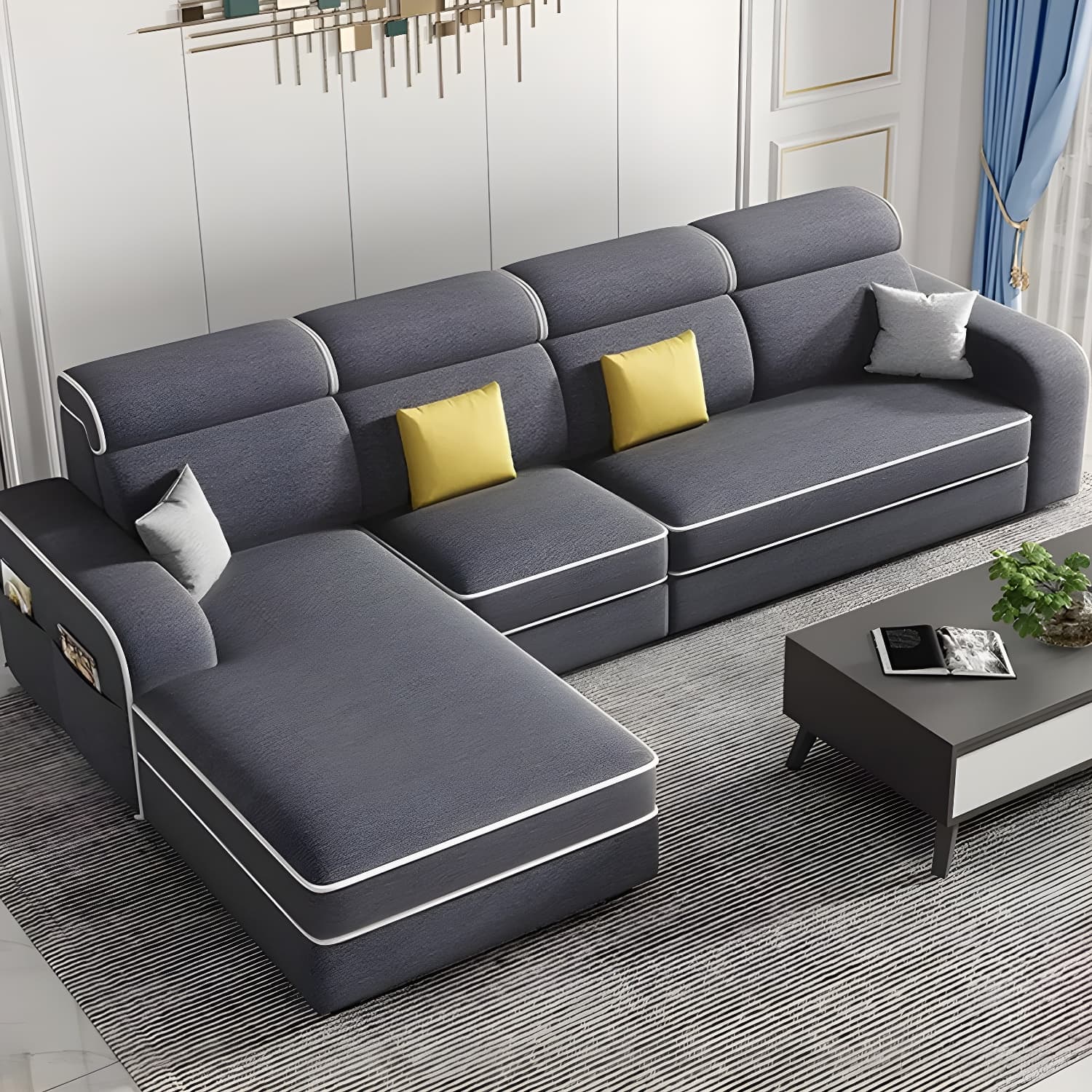 Modern Wood Frame L-Shape Sectional Sofa Chaise with Storage - 3 Piece Set - image 5