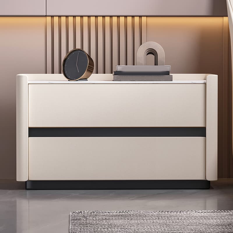 Modern Faux Leather Nightstand with 2 Drawers in Stone Countertop - image 11