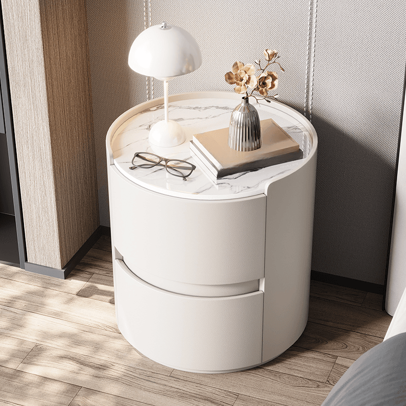 Minimalist 2 Tiers Round Nightstand with Stone Countertop - image 3