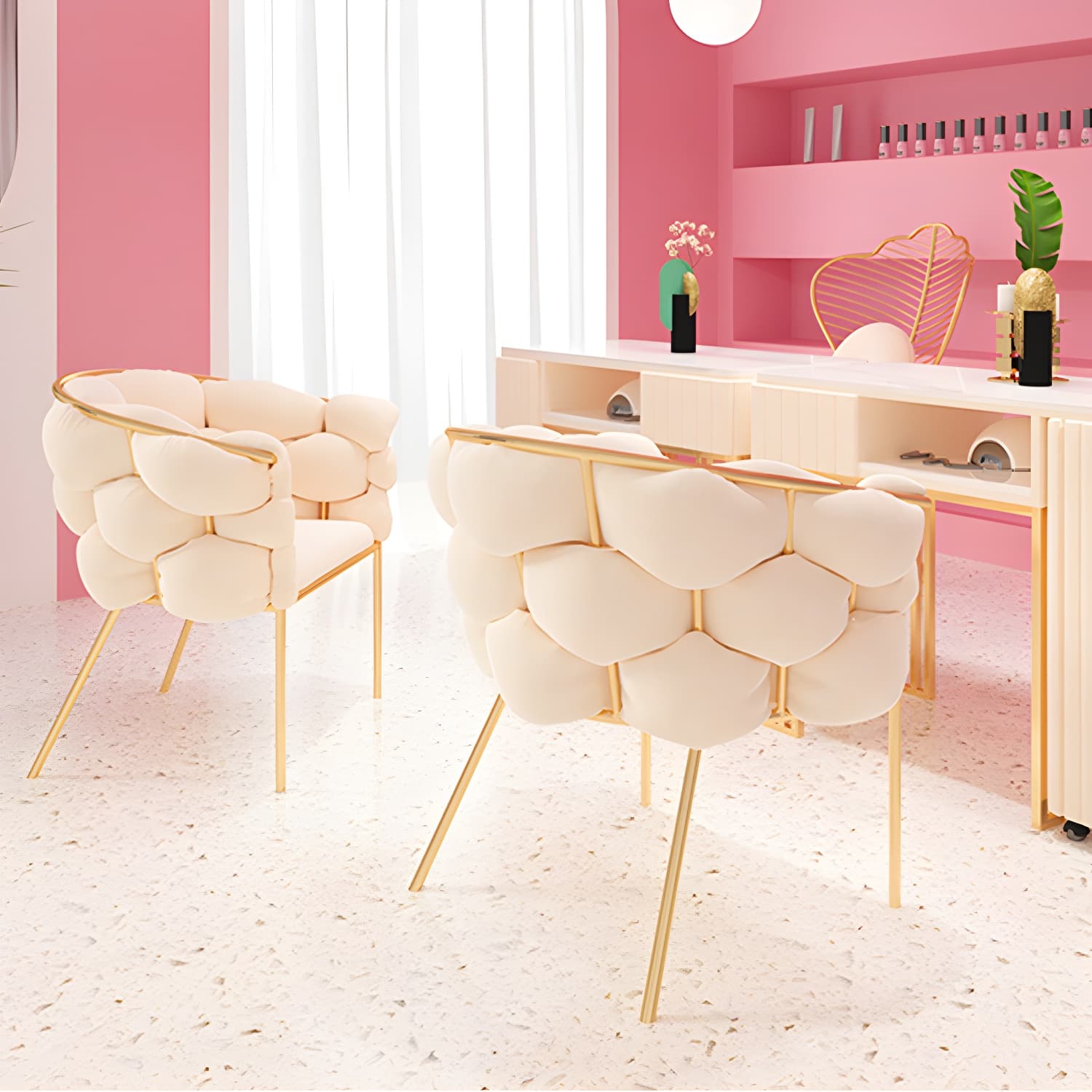 Glam Style Upholstered Gold Base Dining Arm Chair for Dining Room - image 18