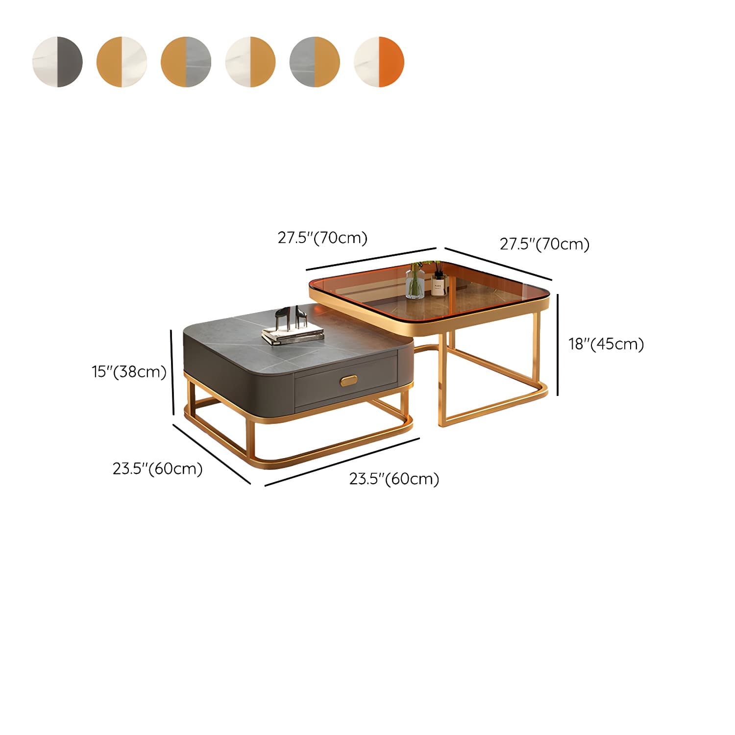 Modern Coffee Table Glass Top Square Nesting Coffee Table Set - image 20