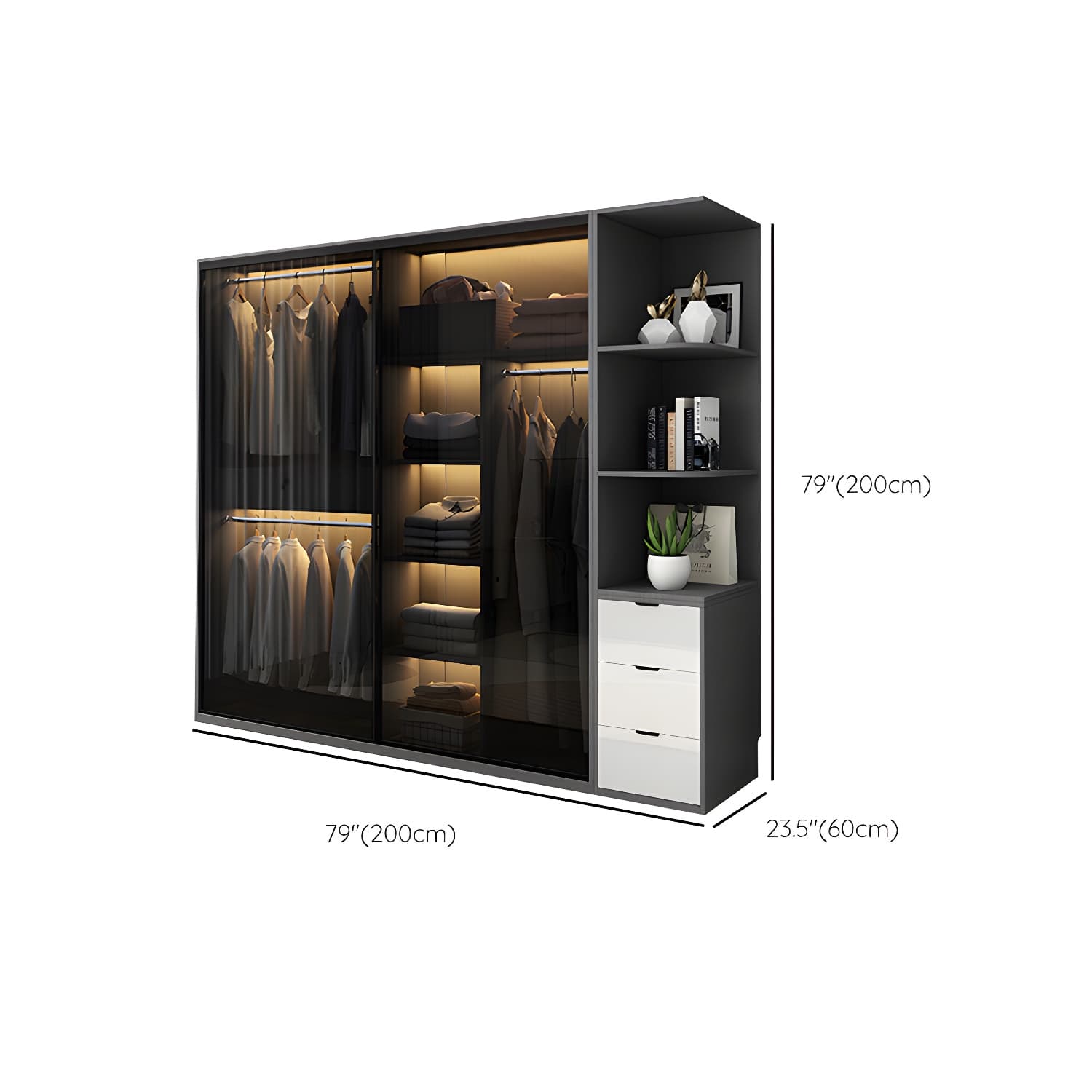 Glass and Wood Wardrobe Armoire Contemporary Wardrobe Cabinet - image 21