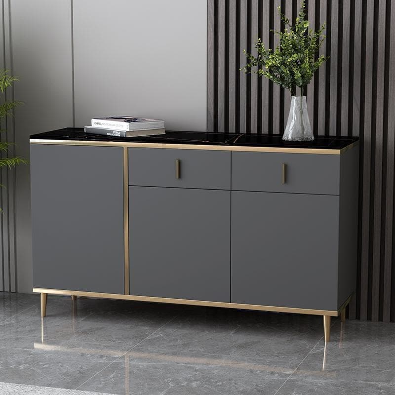 Art Deco Sideboard with 2 Drawers, Narrow/Standard Size, 3 Shelves, Sintered Stone Countertop, 4/3 Doors, Self-supporting
