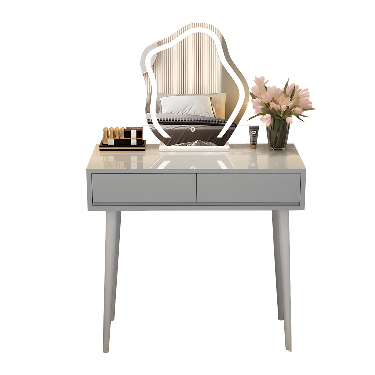 Contemporary Lighted Mirror Makeup Vanity Desk in Wood Vanity Dressing Table Set - image 7