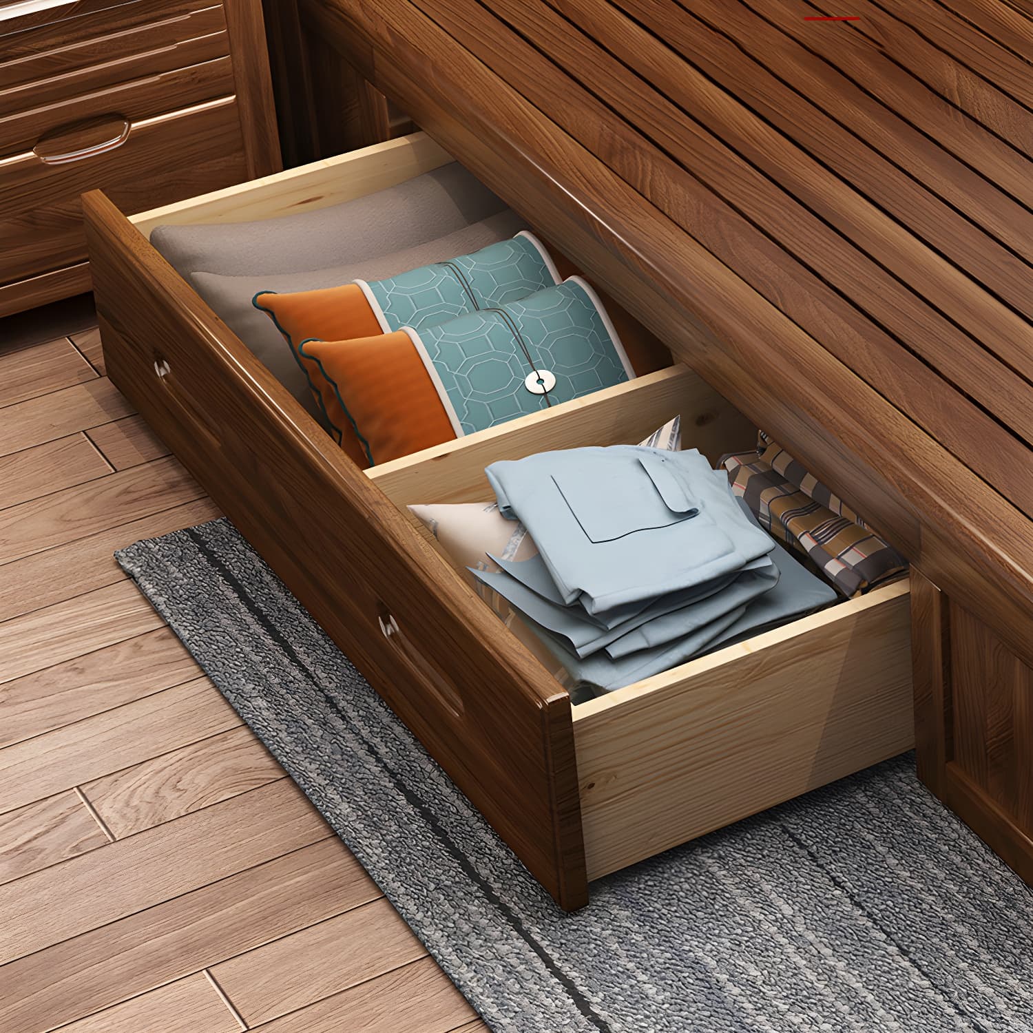 Mid-Century Modern Standard Bed Walnut Panel Bed with Headboard - image 6