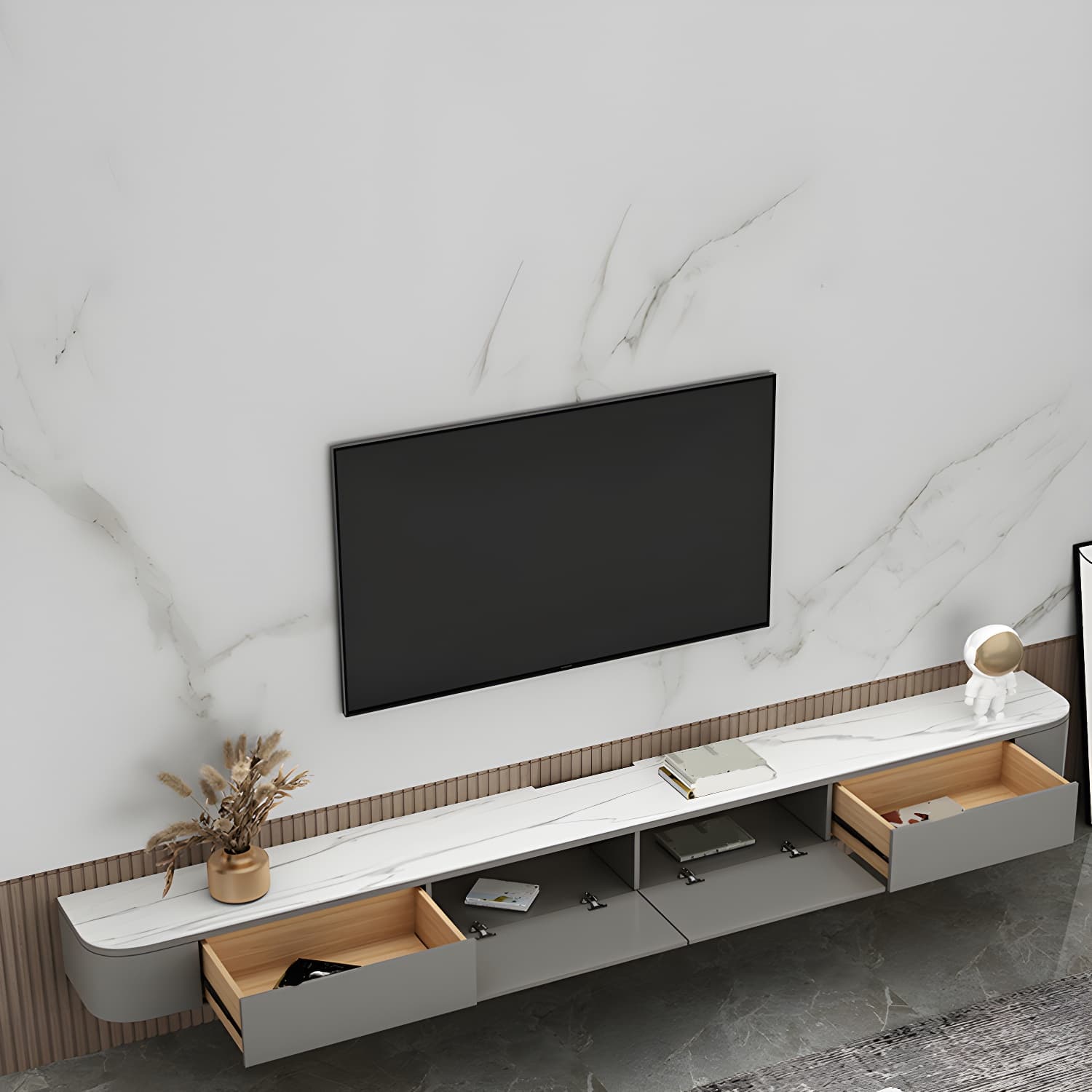 Contemporary Wall Mount TV Console with Wooden Drawer for Living Room - image 14