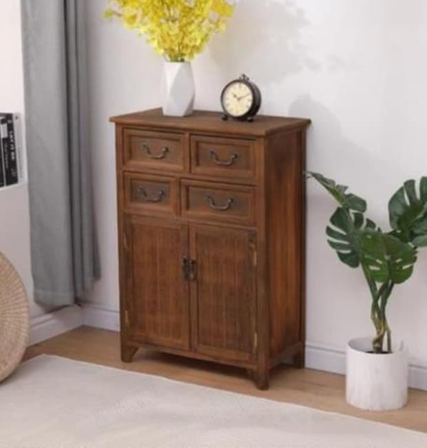 23.6'' Wood 1 Cabinet with Drawers Traditional Accent Cabinet in Distressed Finish