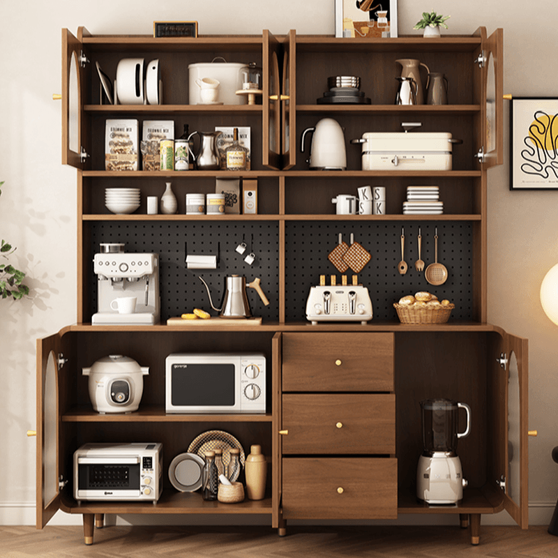 3 Drawers Modish Tan Standard Sink Cabinet with Glass Doors, 2 Shelves/1 Shelf, and Cabinets
