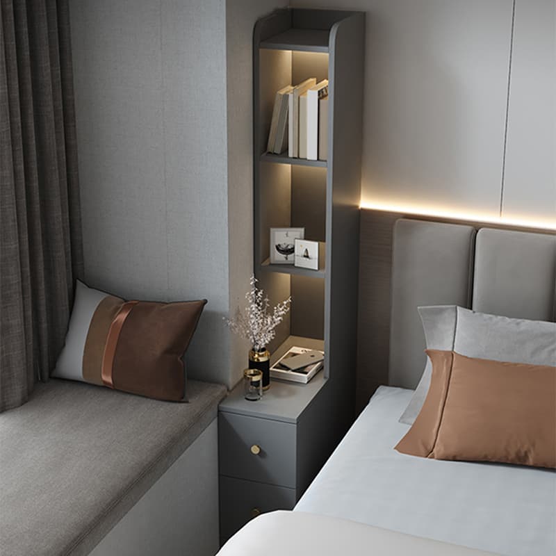 Modern Wood Open Storage Nightstand with 2drawers 3 shelves Height 160cm - Extra Tall Brown Design - image 12