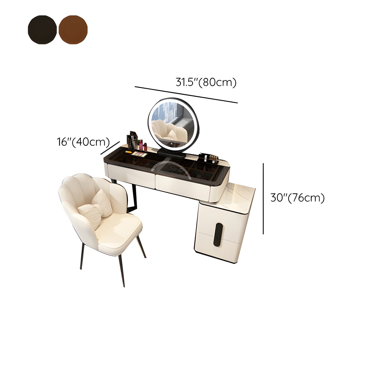 Glam Glass Vanity Dressing Table 29.9" H Bedroom Makeup Counter with Drawer - image 24