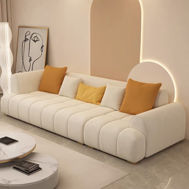 Six-Seated Beige Sectional Sofa: Anti Cat Scratch Fabric, Modern Style, Wood Frame, Tight Back