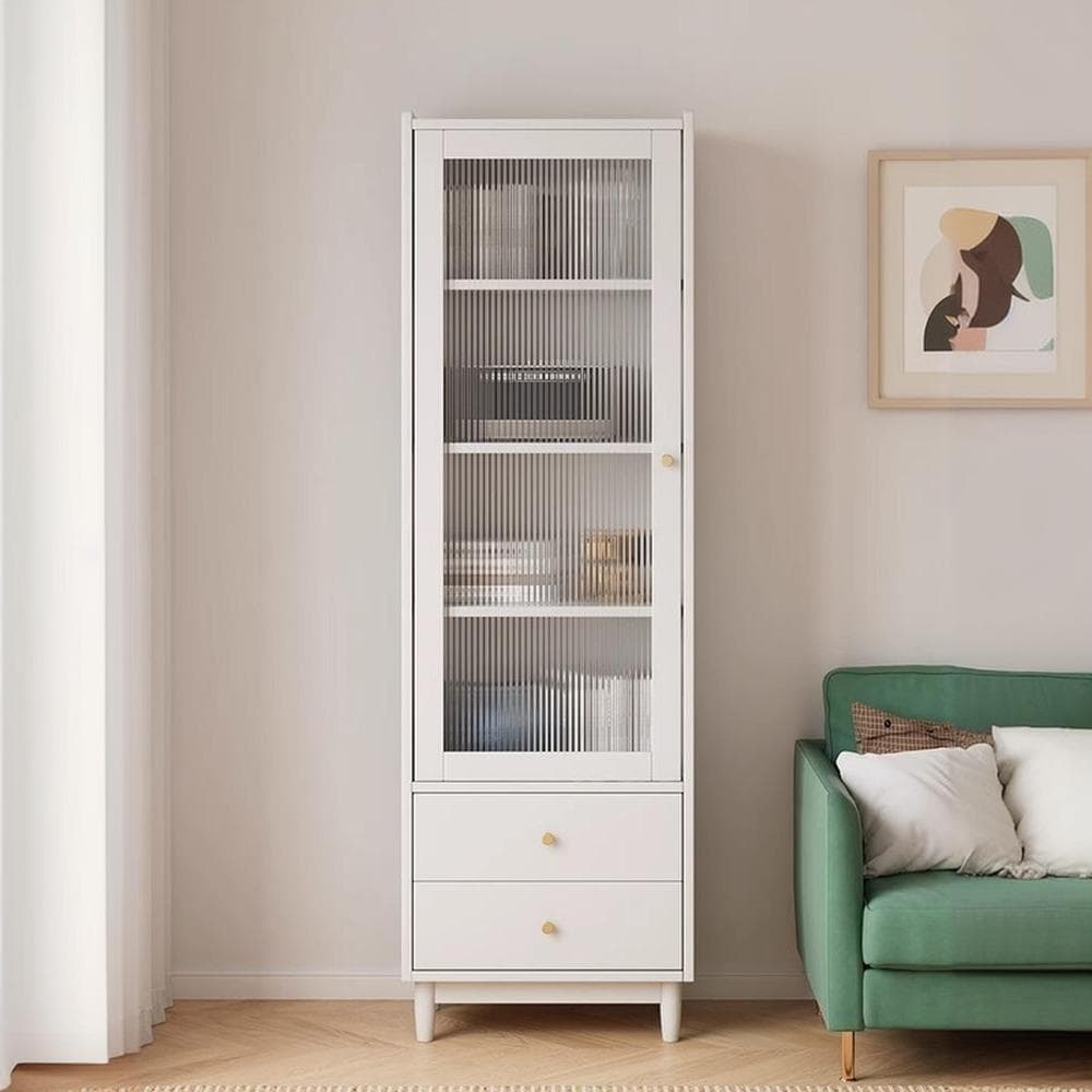 Scandinavian Solid Wood Accent Cabinet with Glass Door, 1 Cabinet and 2 Drawers for Living Room - image 6