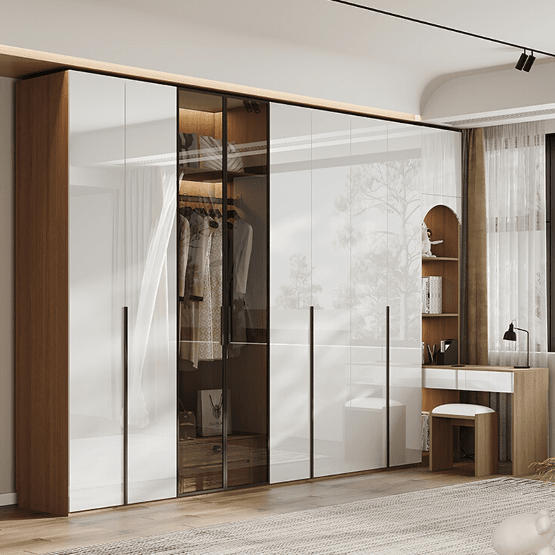 Casual White Lumber Wardrobe Closet with Soft Close Drawer, Door, Interior Shelves, and Clothing Rod