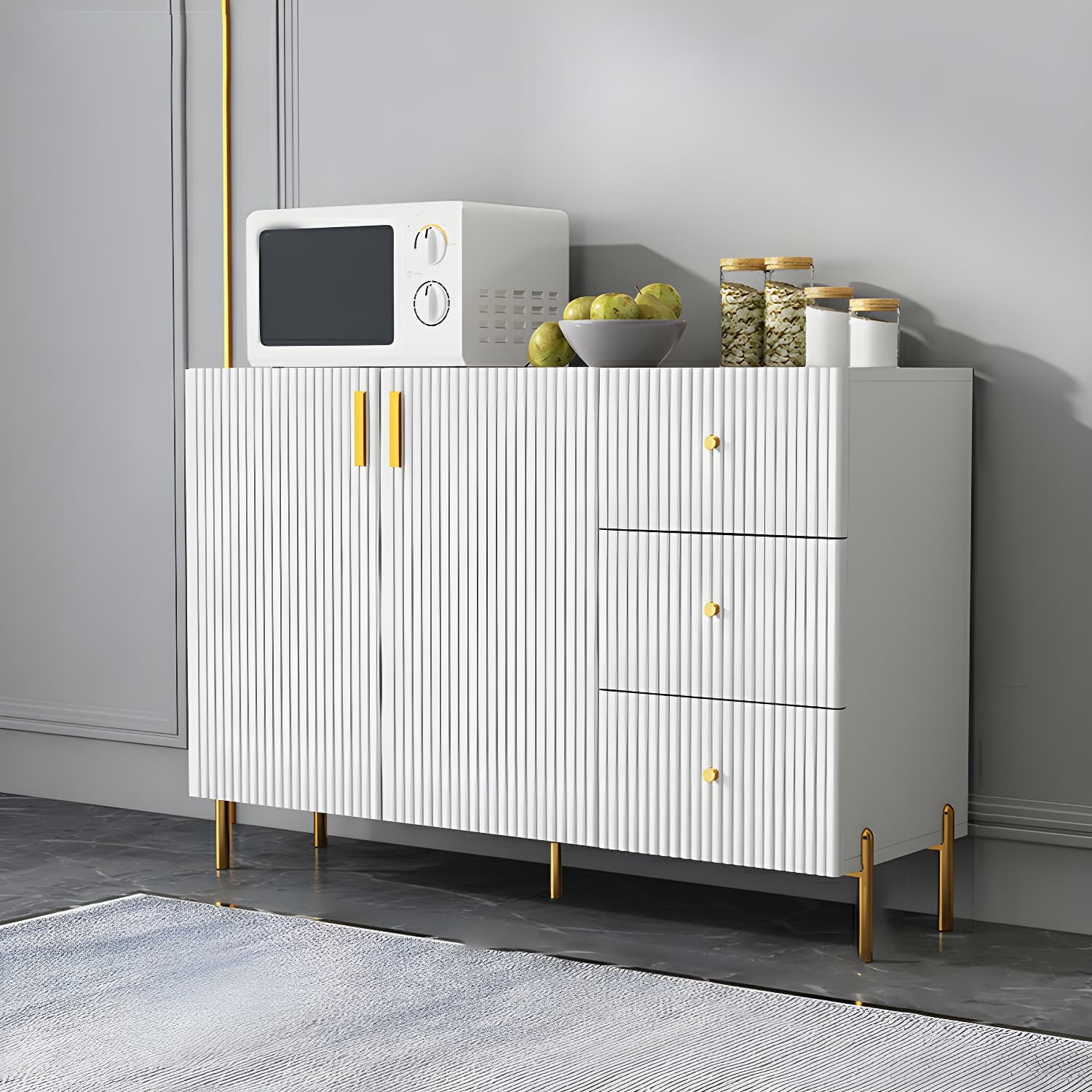 Living Room Glam Faux Wood Sideboard with Shelves and 3 Drawers - image 5