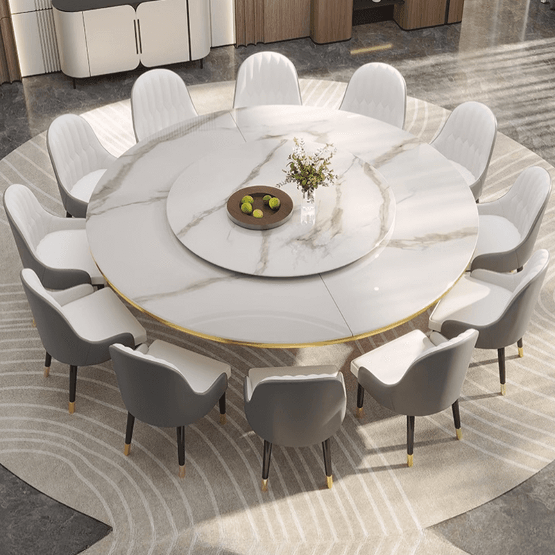 Minimalist Rounded Dining Table Set with Stump Base and Enclosed Back in White, Rotatable