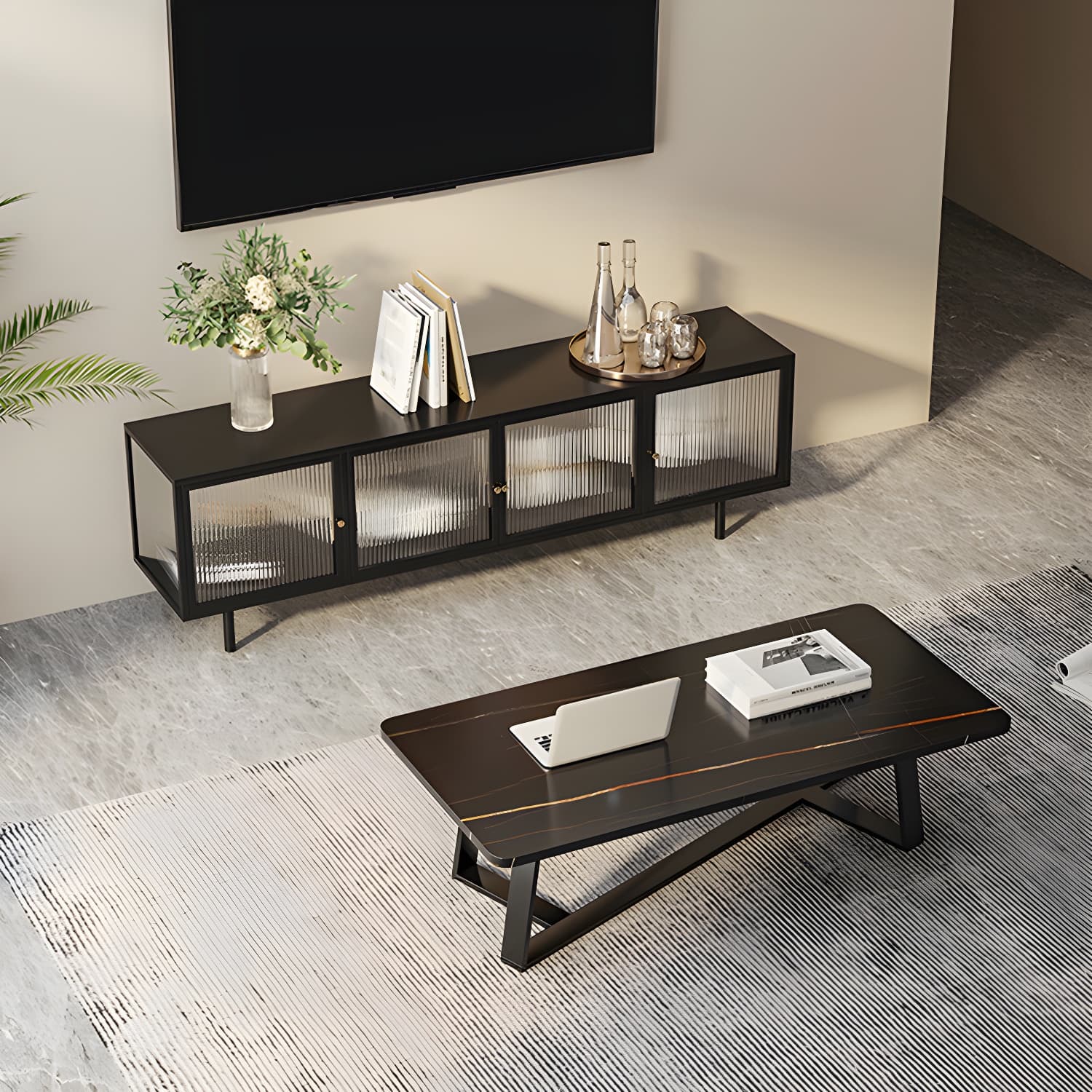 Industrial Enclosed TV Cabinet Home Metal TV Stand with Splayed Legs - image 9