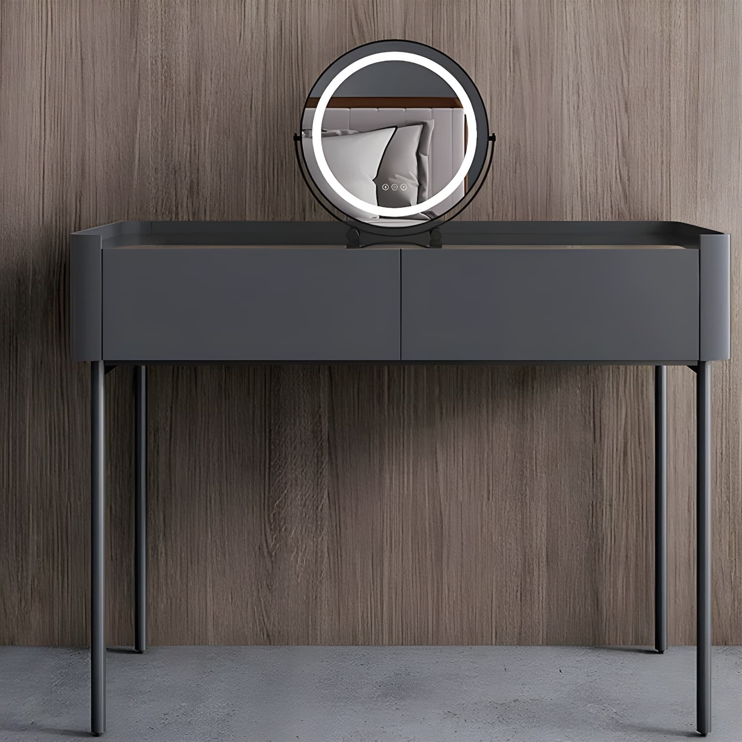 Modern Wooden Makeup Vanity with Glass Table Top & Drawers & Jewelry Storage