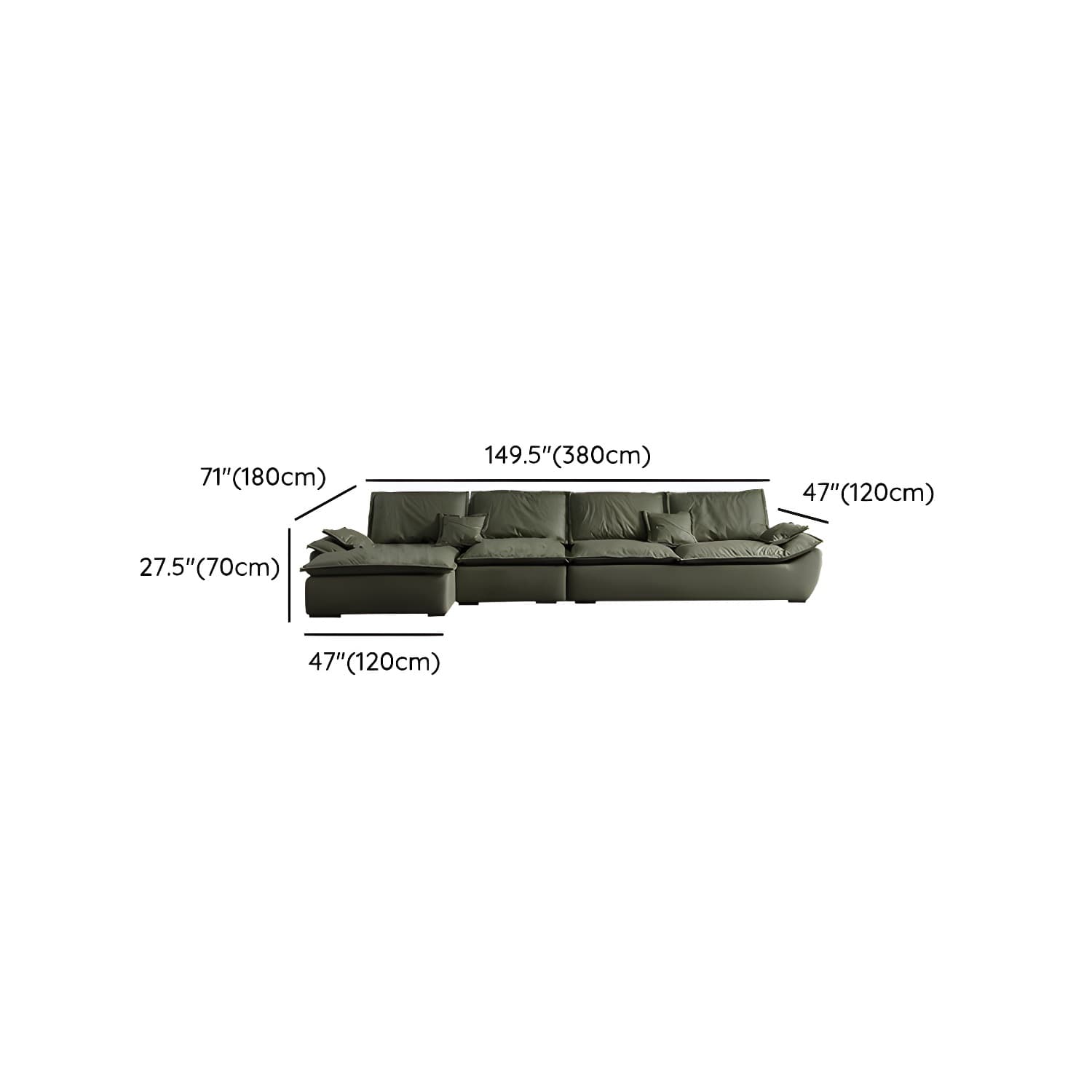 Modern Green Silicone Rubber Stationary Sectional Sofa with Pillow Top Arm - image 16
