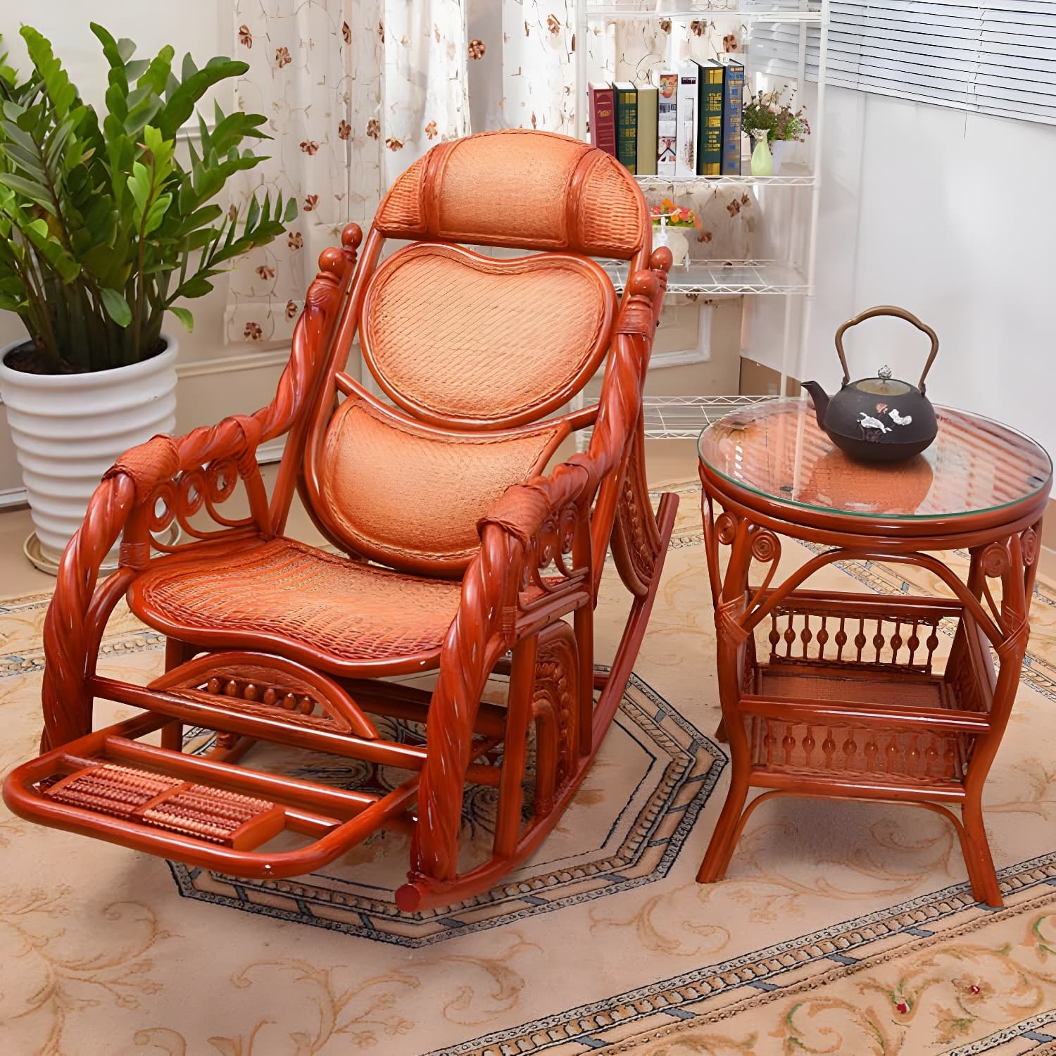 Espresso Rattan Rocking Chair Antique Reclining Rocker Chair 24.4" x 47.2" x 36.2" - image 17