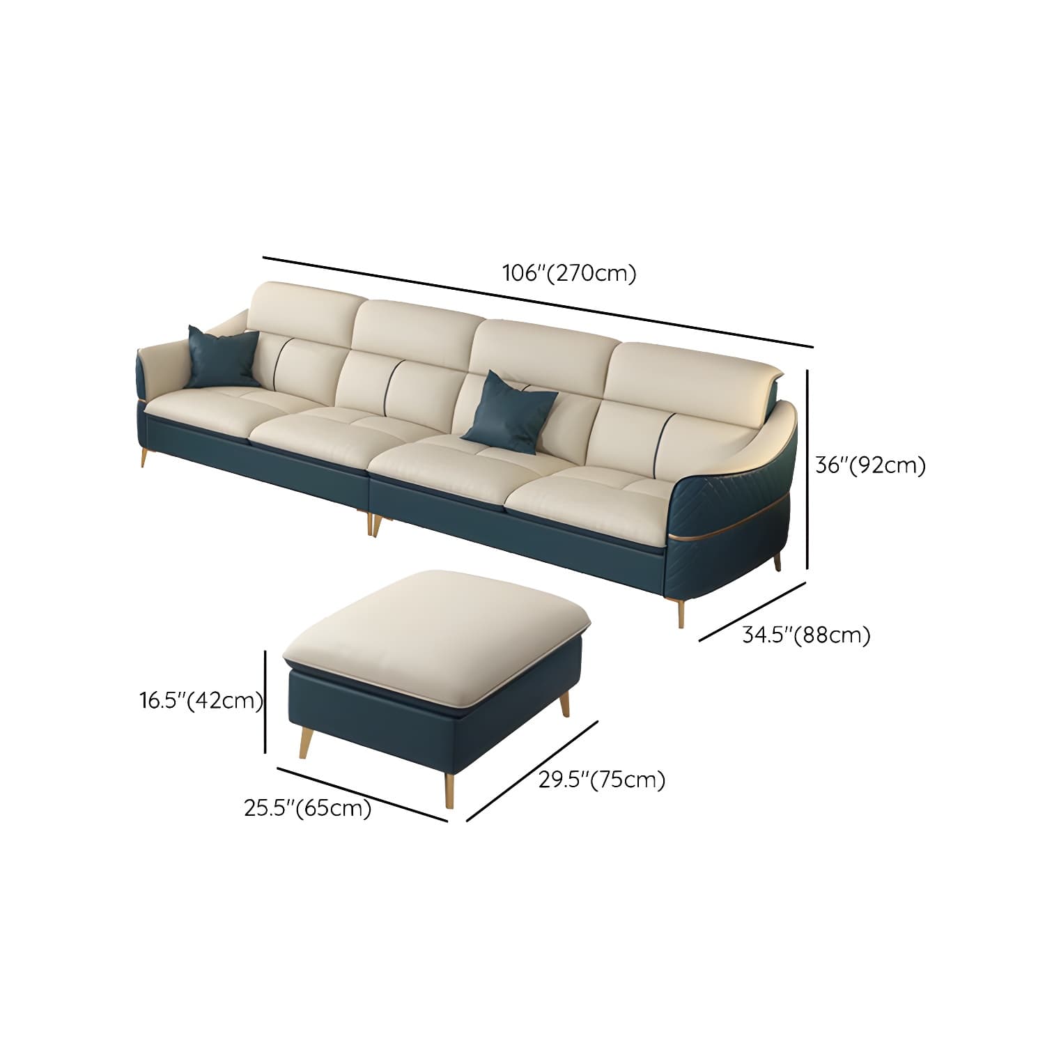 Modern Beige Leather Stationary Sectional Sofa with Cushion Back - image 23