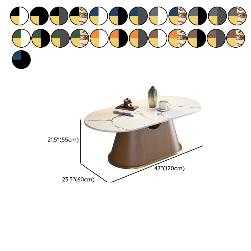 Glam Oval Stone Coffee Table with Pedestal Chrome Base - Scratch Resistant - image 13