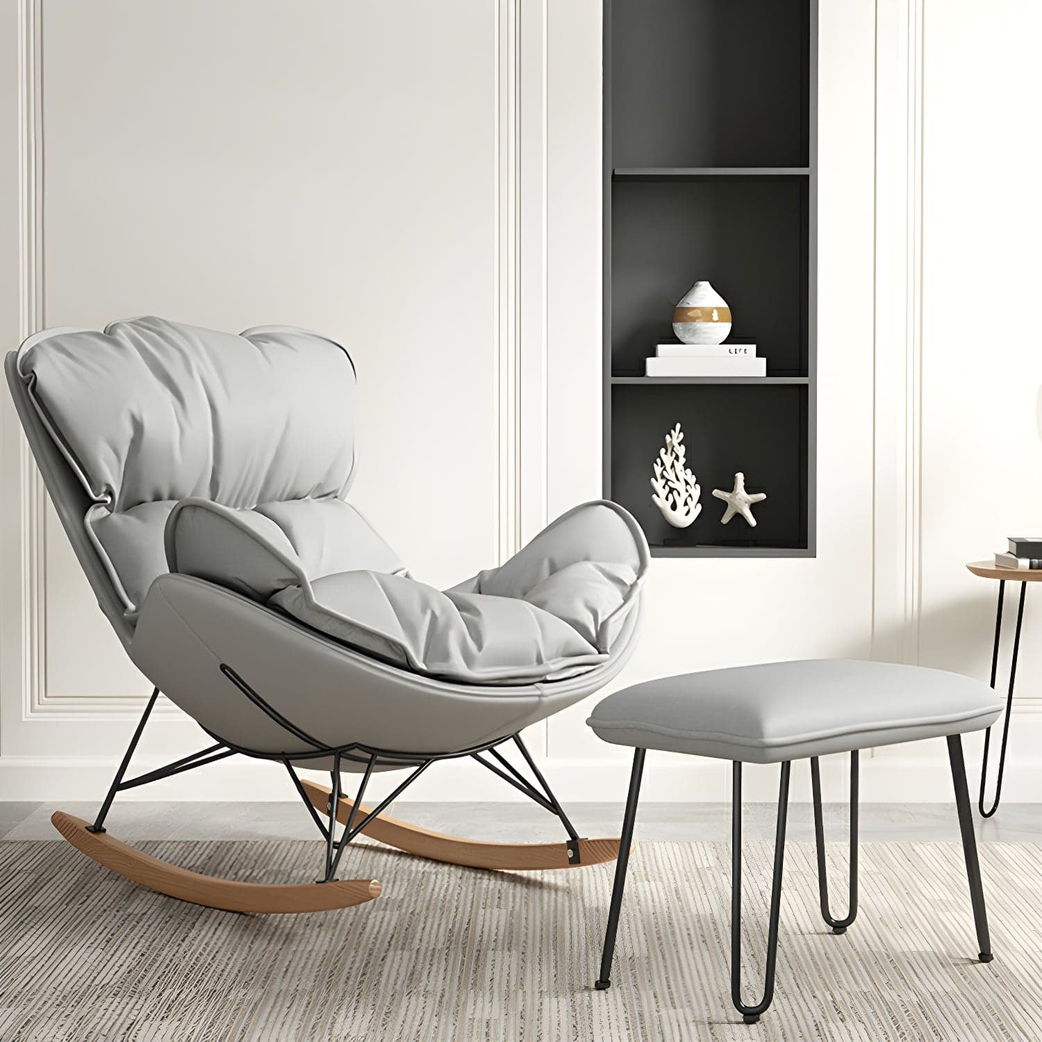 Comfortable Upholstered Rocking Chair with Natural Wood Legs - Perfect for Stylish Home Decor - image 4