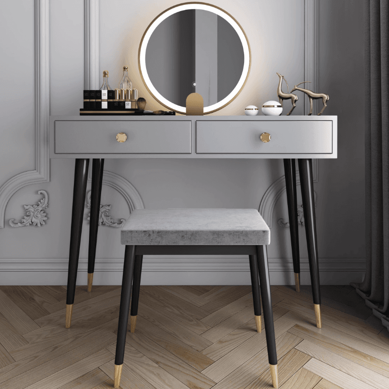 Modish Standard/Small Makeup Vanity with Solid+Engineered Wood Table Top and 3/2 Drawers - image 4