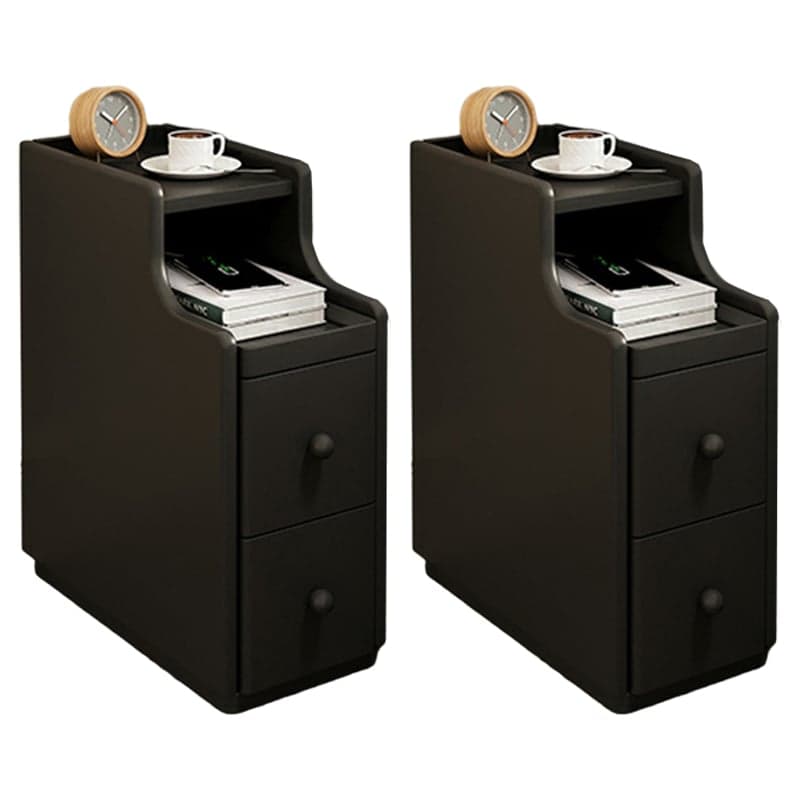 Modern Wood Open Storage Nightstand in Narrow Design with Drawers
