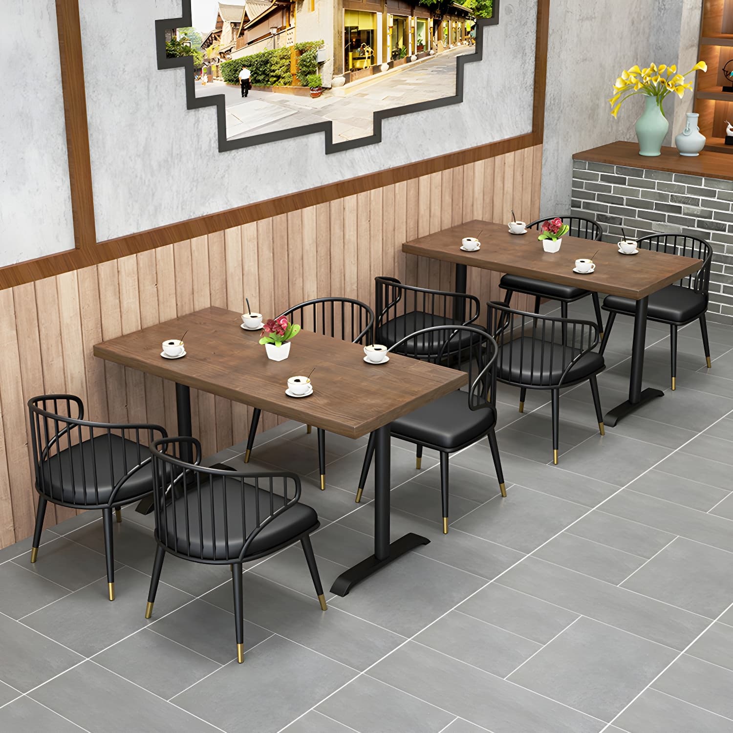 Solid Wood Dining Table Industrial Square Dining Table with Metal Base - image 4