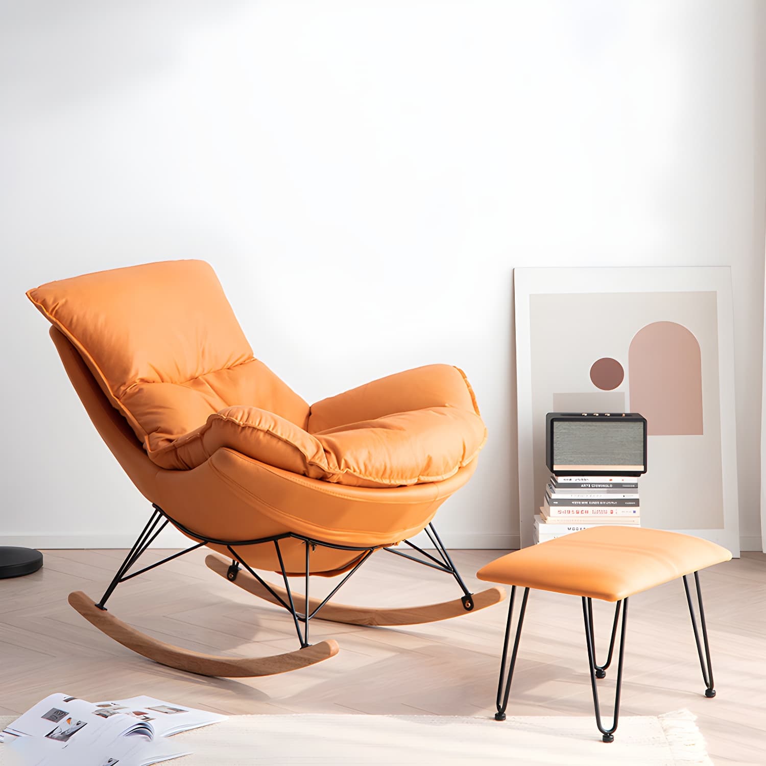Modern Rocker Chair Upholstered with Dark legs Glider for Living Room - image 8
