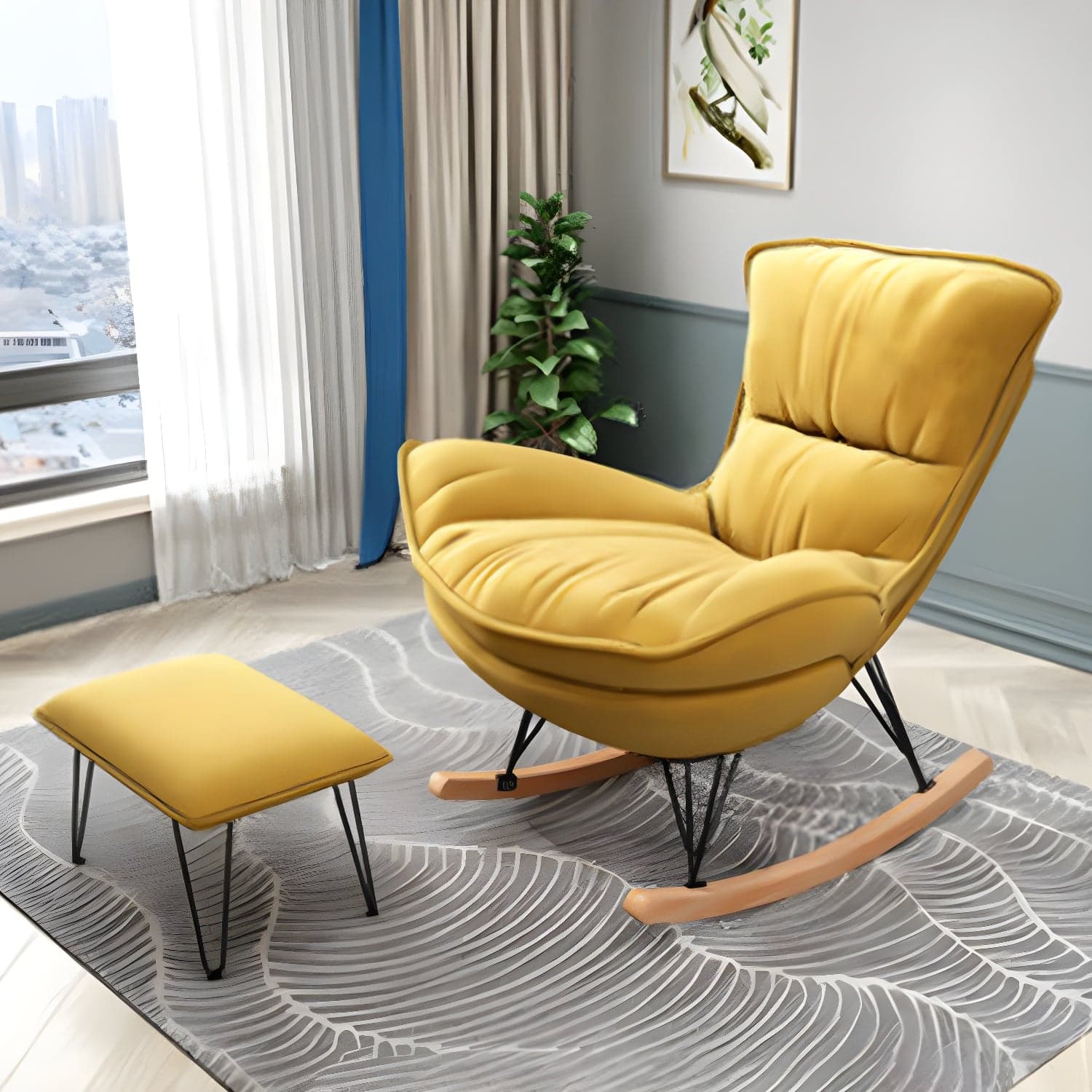 Modern Rocking Chair Metal Frame Doll Cotton Filling Cushion Wingback Rocker Chair - image 4