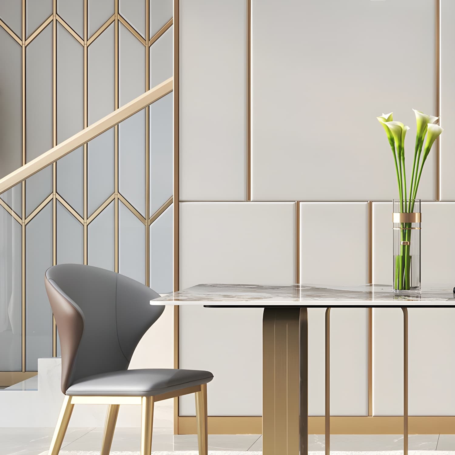 Luxury 1/2/3/5/6/7/8/9 Pieces Dining Set with Stone Dining Table and Chairs Dinette Set - image 8