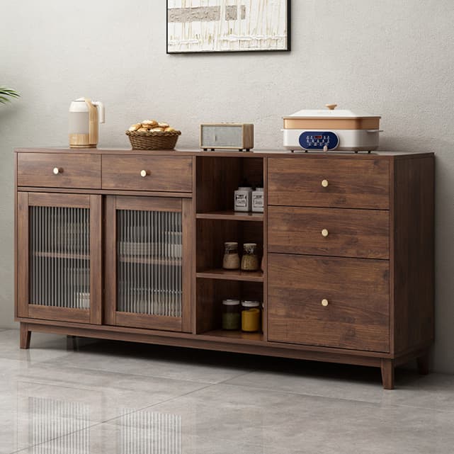 Contemporary Wood Buffet with Glass Doors and 3 Storage Drawers - image 6